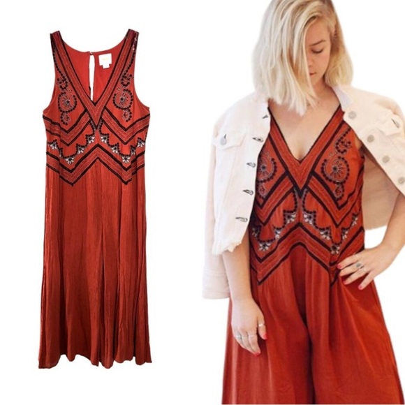 ANTHROPOLOGIE Maeve Desert Embroidered Jumpsuit SIZE 4 EUC - Picture 1 of 16
